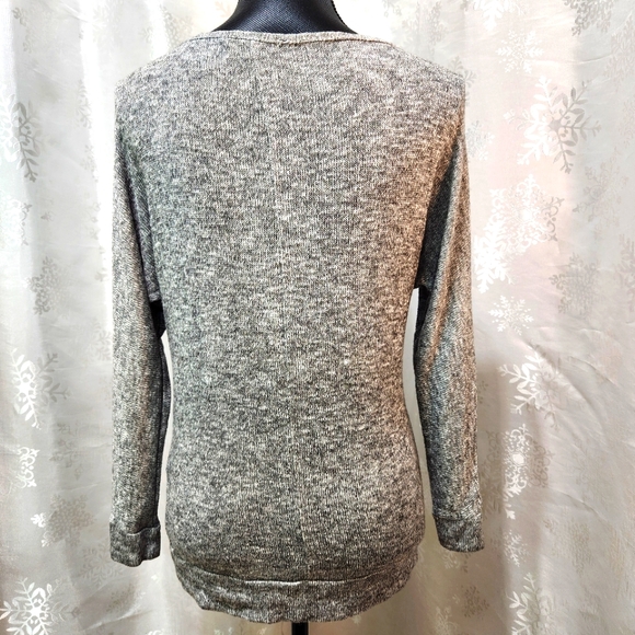 CHARLOTTE RUSSE Lace Skull Fine Knit Grey Heather Sweater Stretch Tunic Top (M) - Picture 6 of 9